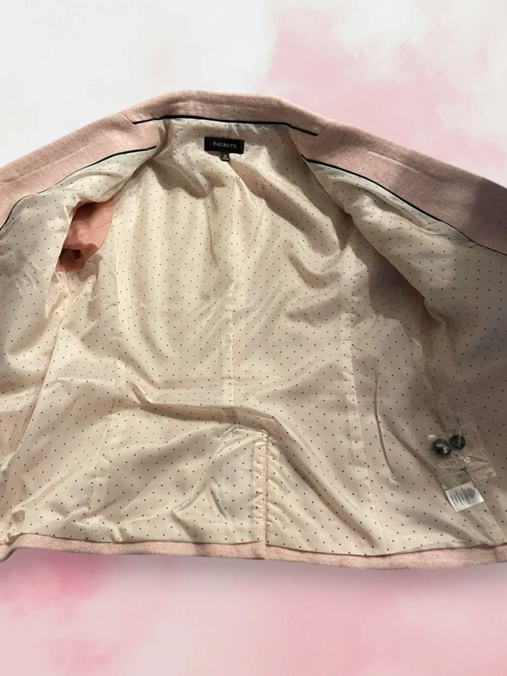 Talbots SHETLAND WOOL BLAZER - HEATHERED Houndstooth Size 12 Pink Lined